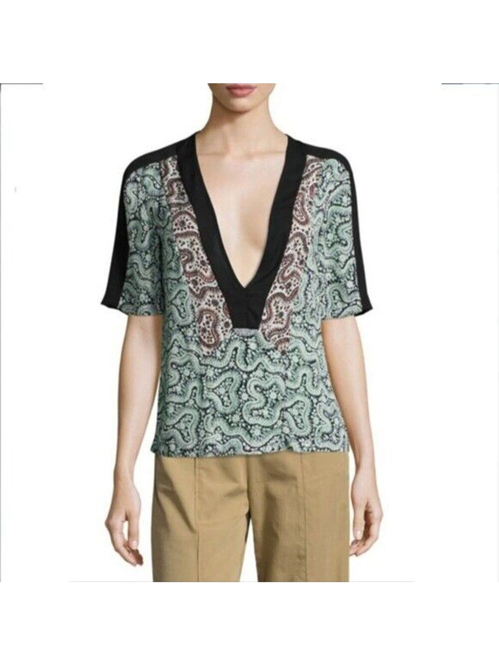 ALC Women Sheer Silk Floral Blouse Top 2 Boho Chic Modern Resort Casual Minimal